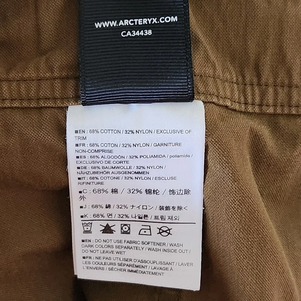 Arc'teryx Sullivan Pant Mens 38 Brown Cotton Nylon Articulated Hiking Work 16201